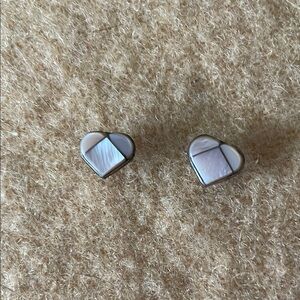 Vintage Sterling Silver Heart Shaped Mother of Pearl Stud Earrings Southwest